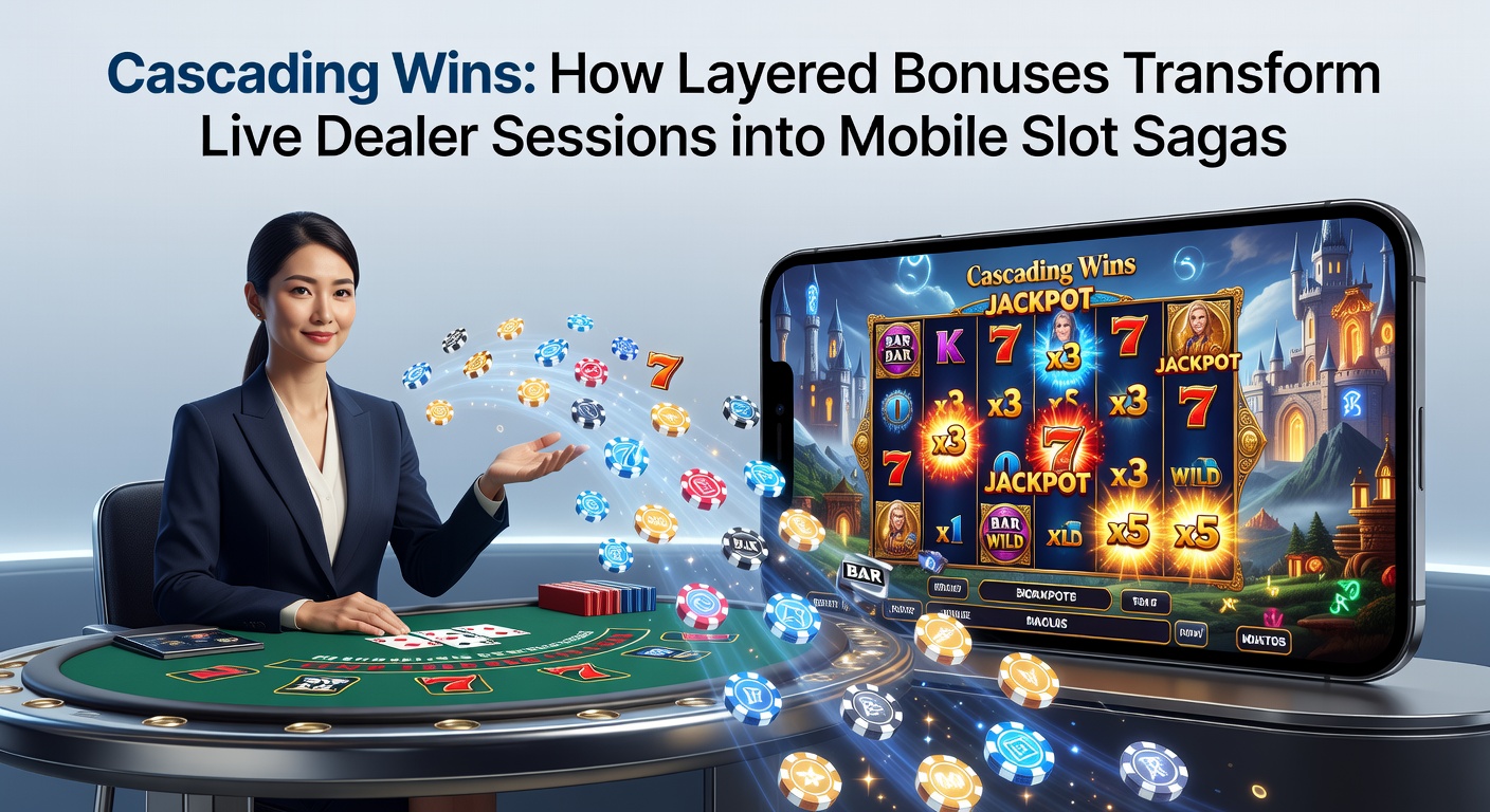 Close-up of a player's hand holding a smartphone, screen showing layered bonus explosions from a live dealer blackjack table merging into cascading slot symbols, with golden coins raining down