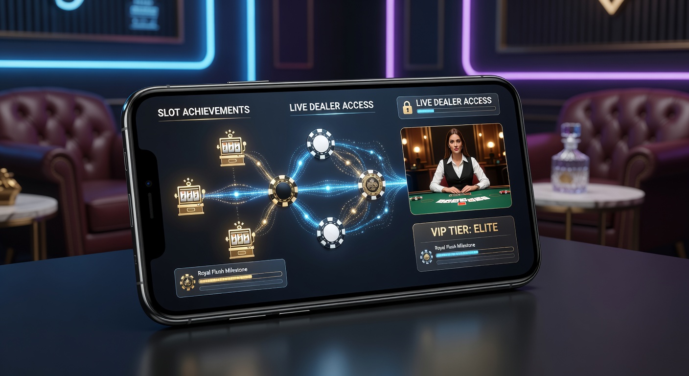 Mobile casino interface showing slot progression unlocking live poker tables