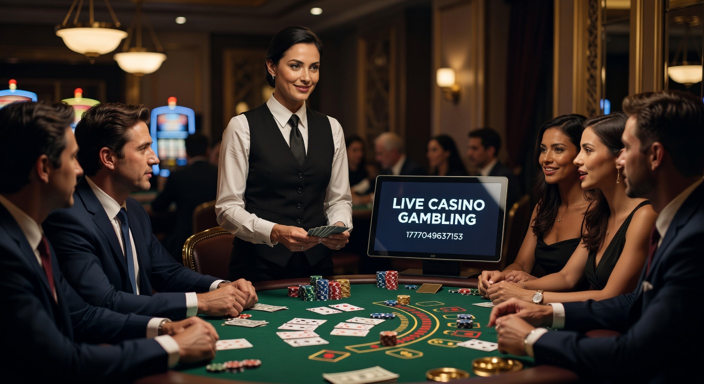 A live dealer at a roulette table, dealing cards and chips under bright casino lights, with multiple camera angles capturing the action in real time