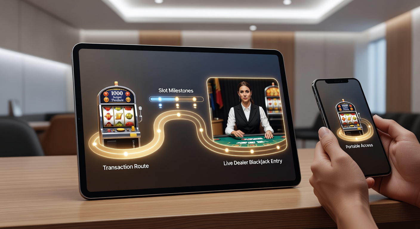 Mobile casino interface showing transaction paths from slot milestones to live dealer blackjack tables