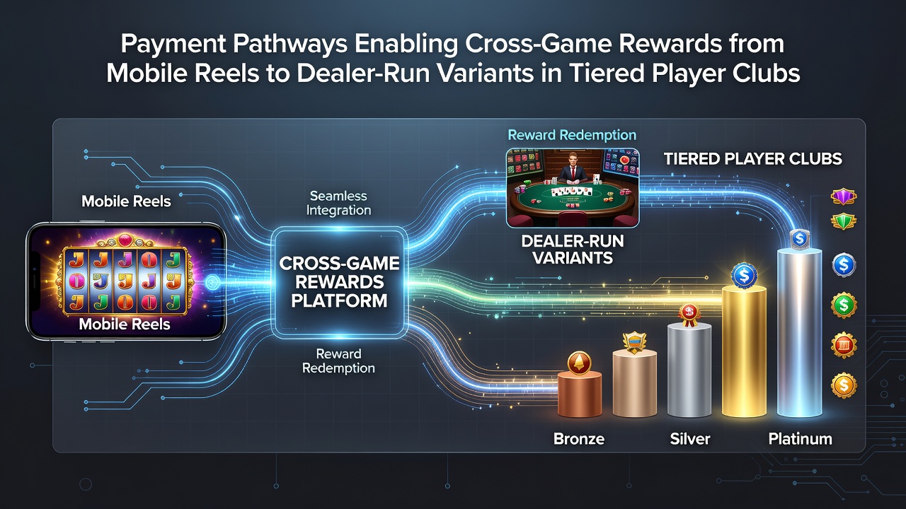 Illustration of payment pathways connecting mobile slot rewards to live dealer game access in tiered casino clubs
