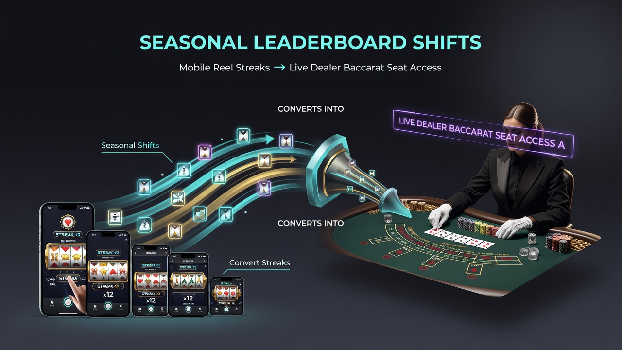 Global map overlay on mobile screen illustrating regional leaderboard positions leading to live dealer baccarat entries