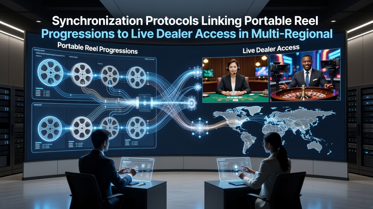 Network map illustrating multi-regional connections between mobile reel systems and live dealer studios